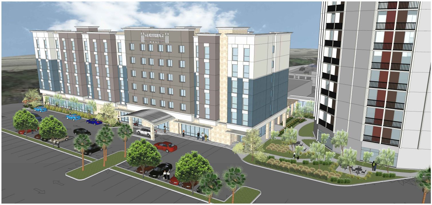 Rendering of the Staybridge Suites hotel in Long Beach near the Long Beach Airport